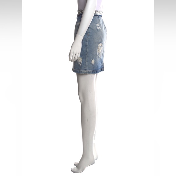 IRO Silver Sequin Waistband Distressed Denim Pencil Skirt Size 10 NWOT - Picture 5 of 10